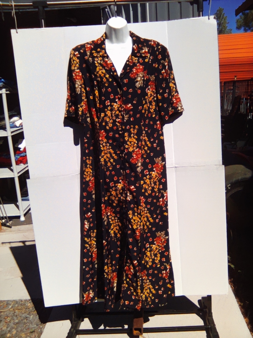 Black Floral Button-Front Women’s Dress
